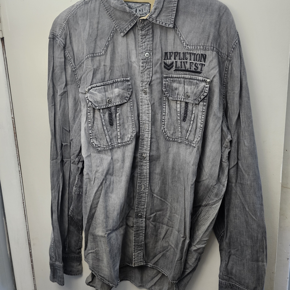 Affliction Grey Lightweight Denim Shirt Jacket